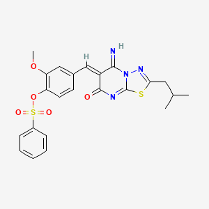 molecular formula C23H22N4O5S2 B5308583 4-[(5-imino-2-isobutyl-7-oxo-5H-[1,3,4]thiadiazolo[3,2-a]pyrimidin-6(7H)-ylidene)methyl]-2-methoxyphenyl benzenesulfonate 