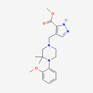 molecular formula C19H26N4O3 B5308588 methyl 4-{[4-(2-methoxyphenyl)-3,3-dimethyl-1-piperazinyl]methyl}-1H-pyrazole-3-carboxylate 