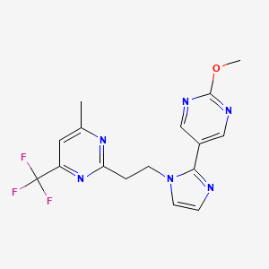 molecular formula C16H15F3N6O B5308643 2-{2-[2-(2-methoxypyrimidin-5-yl)-1H-imidazol-1-yl]ethyl}-4-methyl-6-(trifluoromethyl)pyrimidine 