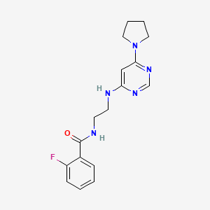 molecular formula C17H20FN5O B5308960 2-fluoro-N-(2-{[6-(1-pyrrolidinyl)-4-pyrimidinyl]amino}ethyl)benzamide 