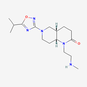 molecular formula C16H27N5O2 B5308967 rel-(4aS,8aR)-6-(5-isopropyl-1,2,4-oxadiazol-3-yl)-1-[2-(methylamino)ethyl]octahydro-1,6-naphthyridin-2(1H)-one hydrochloride 