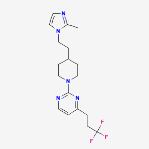 molecular formula C18H24F3N5 B5309012 2-{4-[2-(2-methyl-1H-imidazol-1-yl)ethyl]piperidin-1-yl}-4-(3,3,3-trifluoropropyl)pyrimidine 