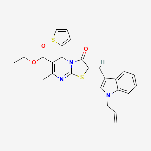 molecular formula C26H23N3O3S2 B5309237 ethyl 2-[(1-allyl-1H-indol-3-yl)methylene]-7-methyl-3-oxo-5-(2-thienyl)-2,3-dihydro-5H-[1,3]thiazolo[3,2-a]pyrimidine-6-carboxylate 