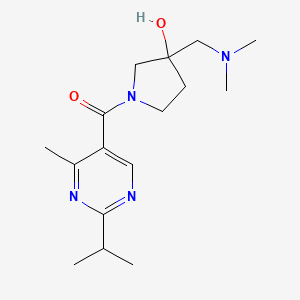 molecular formula C16H26N4O2 B5309269 3-[(dimethylamino)methyl]-1-[(2-isopropyl-4-methyl-5-pyrimidinyl)carbonyl]-3-pyrrolidinol 
