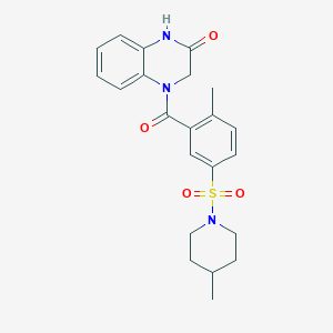 molecular formula C22H25N3O4S B5309319 4-{2-methyl-5-[(4-methyl-1-piperidinyl)sulfonyl]benzoyl}-3,4-dihydro-2(1H)-quinoxalinone 
