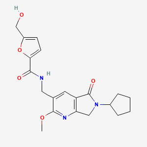 molecular formula C20H23N3O5 B5309325 N-[(6-cyclopentyl-2-methoxy-5-oxo-6,7-dihydro-5H-pyrrolo[3,4-b]pyridin-3-yl)methyl]-5-(hydroxymethyl)-2-furamide 