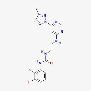 molecular formula C18H20FN7O B5309332 N-(3-fluoro-2-methylphenyl)-N'-(2-{[6-(3-methyl-1H-pyrazol-1-yl)-4-pyrimidinyl]amino}ethyl)urea 