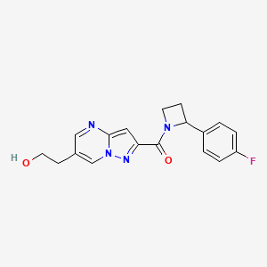 molecular formula C18H17FN4O2 B5309393 2-(2-{[2-(4-fluorophenyl)azetidin-1-yl]carbonyl}pyrazolo[1,5-a]pyrimidin-6-yl)ethanol 