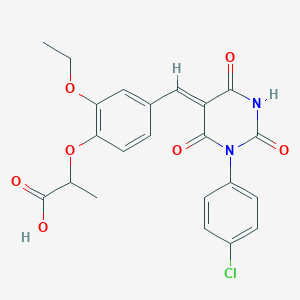 molecular formula C22H19ClN2O7 B5309524 2-(4-{[1-(4-chlorophenyl)-2,4,6-trioxotetrahydro-5(2H)-pyrimidinylidene]methyl}-2-ethoxyphenoxy)propanoic acid 