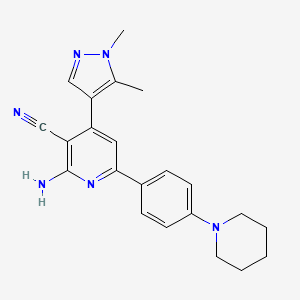 molecular formula C22H24N6 B5309982 2-amino-4-(1,5-dimethyl-1H-pyrazol-4-yl)-6-(4-piperidin-1-ylphenyl)nicotinonitrile 