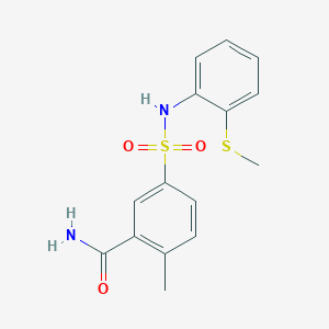 molecular formula C15H16N2O3S2 B5310102 2-methyl-5-({[2-(methylthio)phenyl]amino}sulfonyl)benzamide 