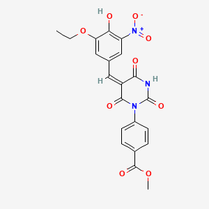 molecular formula C21H17N3O9 B5310111 methyl 4-[5-(3-ethoxy-4-hydroxy-5-nitrobenzylidene)-2,4,6-trioxotetrahydro-1(2H)-pyrimidinyl]benzoate 