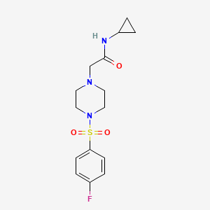 molecular formula C15H20FN3O3S B5310126 N-cyclopropyl-2-{4-[(4-fluorophenyl)sulfonyl]-1-piperazinyl}acetamide 
