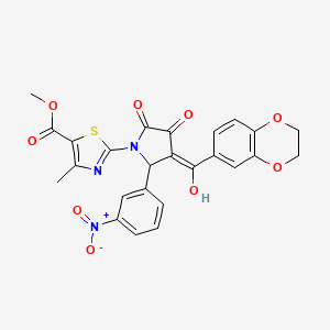molecular formula C25H19N3O9S B5310178 methyl 2-[3-(2,3-dihydro-1,4-benzodioxin-6-ylcarbonyl)-4-hydroxy-2-(3-nitrophenyl)-5-oxo-2,5-dihydro-1H-pyrrol-1-yl]-4-methyl-1,3-thiazole-5-carboxylate 