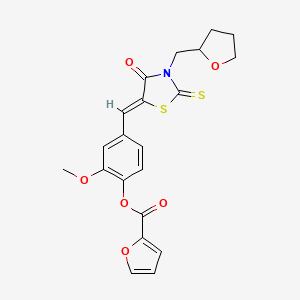 molecular formula C21H19NO6S2 B5310321 2-methoxy-4-{[4-oxo-3-(tetrahydro-2-furanylmethyl)-2-thioxo-1,3-thiazolidin-5-ylidene]methyl}phenyl 2-furoate 