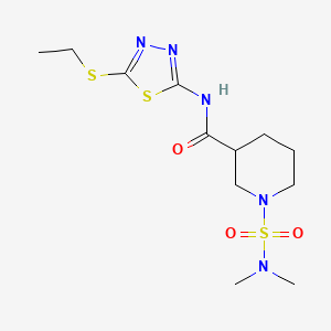 molecular formula C12H21N5O3S3 B5310407 1-[(dimethylamino)sulfonyl]-N-[5-(ethylthio)-1,3,4-thiadiazol-2-yl]-3-piperidinecarboxamide 