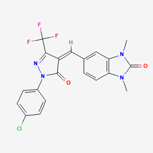 molecular formula C20H14ClF3N4O2 B5310443 5-{[1-(4-chlorophenyl)-5-oxo-3-(trifluoromethyl)-1,5-dihydro-4H-pyrazol-4-ylidene]methyl}-1,3-dimethyl-1,3-dihydro-2H-benzimidazol-2-one 