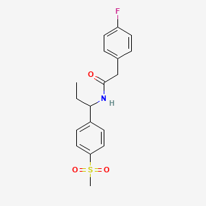 molecular formula C18H20FNO3S B5310500 2-(4-fluorophenyl)-N-{1-[4-(methylsulfonyl)phenyl]propyl}acetamide 