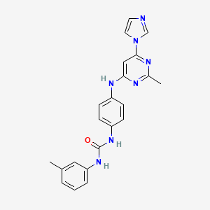 molecular formula C22H21N7O B5310509 N-(4-{[6-(1H-imidazol-1-yl)-2-methyl-4-pyrimidinyl]amino}phenyl)-N'-(3-methylphenyl)urea 
