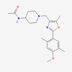 molecular formula C21H29N3O3 B5310742 N-(1-{[2-(4-methoxy-2,5-dimethylphenyl)-5-methyl-1,3-oxazol-4-yl]methyl}piperidin-4-yl)acetamide 