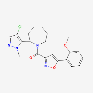molecular formula C21H23ClN4O3 B5310833 2-(4-chloro-1-methyl-1H-pyrazol-5-yl)-1-{[5-(2-methoxyphenyl)-3-isoxazolyl]carbonyl}azepane 