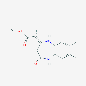 molecular formula C15H18N2O3 B531097 ethyl (7,8-dimethyl-4-oxo-1,3,4,5-tetrahydro-2H-1,5-benzodiazepin-2-ylidene)acetate 