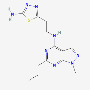 molecular formula C13H18N8S B5311221 N-[2-(5-amino-1,3,4-thiadiazol-2-yl)ethyl]-1-methyl-6-propyl-1H-pyrazolo[3,4-d]pyrimidin-4-amine 