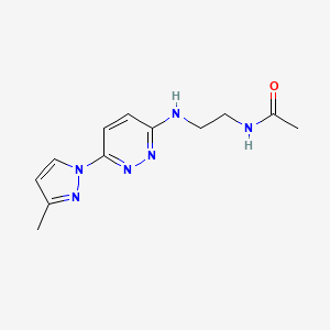molecular formula C12H16N6O B5311323 N-(2-{[6-(3-methyl-1H-pyrazol-1-yl)-3-pyridazinyl]amino}ethyl)acetamide 
