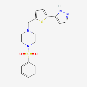 molecular formula C18H20N4O2S2 B5311452 1-(phenylsulfonyl)-4-{[5-(1H-pyrazol-3-yl)-2-thienyl]methyl}piperazine 