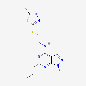 molecular formula C14H19N7S2 B5311497 1-methyl-N-{2-[(5-methyl-1,3,4-thiadiazol-2-yl)thio]ethyl}-6-propyl-1H-pyrazolo[3,4-d]pyrimidin-4-amine 