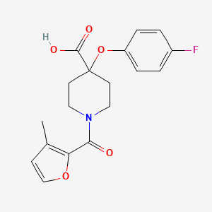 molecular formula C18H18FNO5 B5311601 4-(4-fluorophenoxy)-1-(3-methyl-2-furoyl)piperidine-4-carboxylic acid 