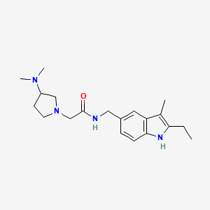 molecular formula C20H30N4O B5312118 2-[3-(dimethylamino)pyrrolidin-1-yl]-N-[(2-ethyl-3-methyl-1H-indol-5-yl)methyl]acetamide 