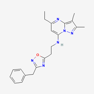 molecular formula C21H24N6O B5312148 N-[2-(3-benzyl-1,2,4-oxadiazol-5-yl)ethyl]-5-ethyl-2,3-dimethylpyrazolo[1,5-a]pyrimidin-7-amine 