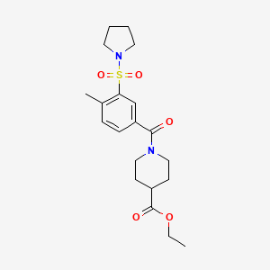 molecular formula C20H28N2O5S B5312266 ethyl 1-[4-methyl-3-(pyrrolidin-1-ylsulfonyl)benzoyl]piperidine-4-carboxylate 