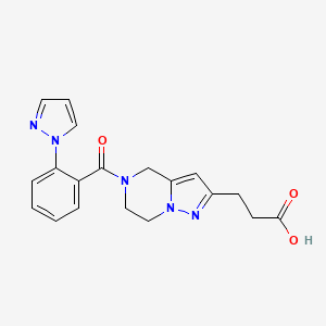 molecular formula C19H19N5O3 B5312326 3-{5-[2-(1H-pyrazol-1-yl)benzoyl]-4,5,6,7-tetrahydropyrazolo[1,5-a]pyrazin-2-yl}propanoic acid 