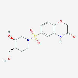 molecular formula C14H18N2O6S B5312394 6-{[(3R*,4R*)-3-hydroxy-4-(hydroxymethyl)-1-piperidinyl]sulfonyl}-2H-1,4-benzoxazin-3(4H)-one 