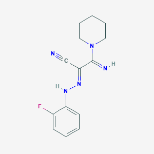 2-[(2-fluorophenyl)hydrazono]-3-imino-3-(1-piperidinyl)propanenitrile