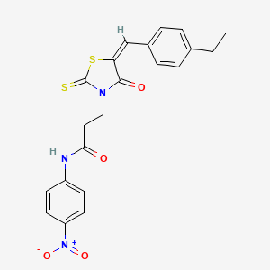 molecular formula C21H19N3O4S2 B5312596 3-[5-(4-ethylbenzylidene)-4-oxo-2-thioxo-1,3-thiazolidin-3-yl]-N-(4-nitrophenyl)propanamide 