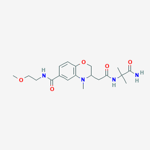 molecular formula C19H28N4O5 B5312629 3-{2-[(2-amino-1,1-dimethyl-2-oxoethyl)amino]-2-oxoethyl}-N-(2-methoxyethyl)-4-methyl-3,4-dihydro-2H-1,4-benzoxazine-6-carboxamide 