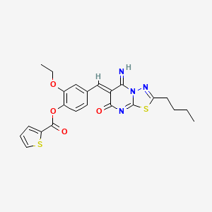 molecular formula C23H22N4O4S2 B5312634 4-[(2-butyl-5-imino-7-oxo-5H-[1,3,4]thiadiazolo[3,2-a]pyrimidin-6(7H)-ylidene)methyl]-2-ethoxyphenyl 2-thiophenecarboxylate 