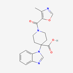 molecular formula C18H18N4O4 B5312680 4-(1H-benzimidazol-1-yl)-1-[(4-methyl-1,3-oxazol-5-yl)carbonyl]piperidine-4-carboxylic acid 