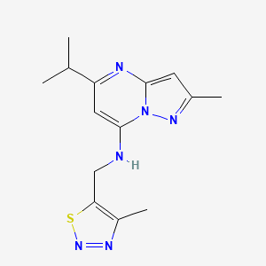 molecular formula C14H18N6S B5312754 5-isopropyl-2-methyl-N-[(4-methyl-1,2,3-thiadiazol-5-yl)methyl]pyrazolo[1,5-a]pyrimidin-7-amine 