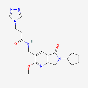 molecular formula C19H24N6O3 B5312771 N-[(6-cyclopentyl-2-methoxy-5-oxo-6,7-dihydro-5H-pyrrolo[3,4-b]pyridin-3-yl)methyl]-3-(4H-1,2,4-triazol-4-yl)propanamide 