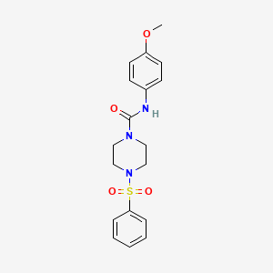 molecular formula C18H21N3O4S B5312827 N-(4-methoxyphenyl)-4-(phenylsulfonyl)-1-piperazinecarboxamide 