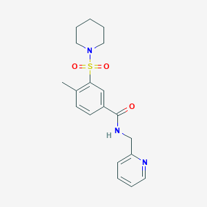 molecular formula C19H23N3O3S B5312900 4-methyl-3-(piperidin-1-ylsulfonyl)-N-(pyridin-2-ylmethyl)benzamide 