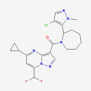 molecular formula C21H23ClF2N6O B5313118 3-{[2-(4-chloro-1-methyl-1H-pyrazol-5-yl)-1-azepanyl]carbonyl}-5-cyclopropyl-7-(difluoromethyl)pyrazolo[1,5-a]pyrimidine 