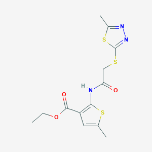 molecular formula C13H15N3O3S3 B5313147 ethyl 5-methyl-2-({[(5-methyl-1,3,4-thiadiazol-2-yl)thio]acetyl}amino)-3-thiophenecarboxylate 