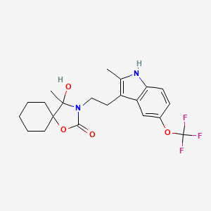 molecular formula C21H25F3N2O4 B5313272 4-hydroxy-4-methyl-3-{2-[2-methyl-5-(trifluoromethoxy)-1H-indol-3-yl]ethyl}-1-oxa-3-azaspiro[4.5]decan-2-one 