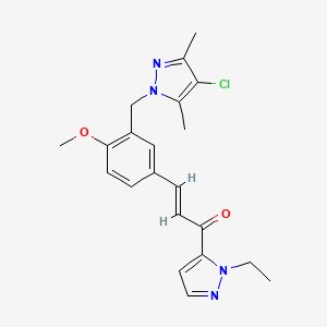 molecular formula C21H23ClN4O2 B5313298 3-{3-[(4-chloro-3,5-dimethyl-1H-pyrazol-1-yl)methyl]-4-methoxyphenyl}-1-(1-ethyl-1H-pyrazol-5-yl)-2-propen-1-one 
