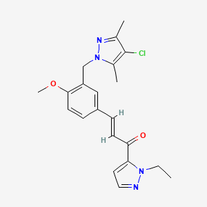 molecular formula C21H23ClN4O2 B5313298 (E)-3-{3-[(4-CHLORO-3,5-DIMETHYL-1H-PYRAZOL-1-YL)METHYL]-4-METHOXYPHENYL}-1-(1-ETHYL-1H-PYRAZOL-5-YL)-2-PROPEN-1-ONE 